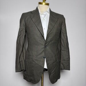 1970s Oxford Hall Blazer Mens 38 Olive Green Plaid Vintage 3-Button‎ Wool